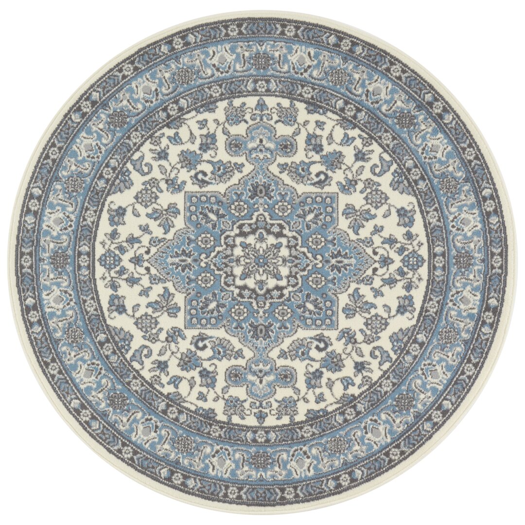 Täbriz Orient Teppich - Kurzflor Orientalisch für Wohnzimmer, Esszimmer, Flur - Himmelblau