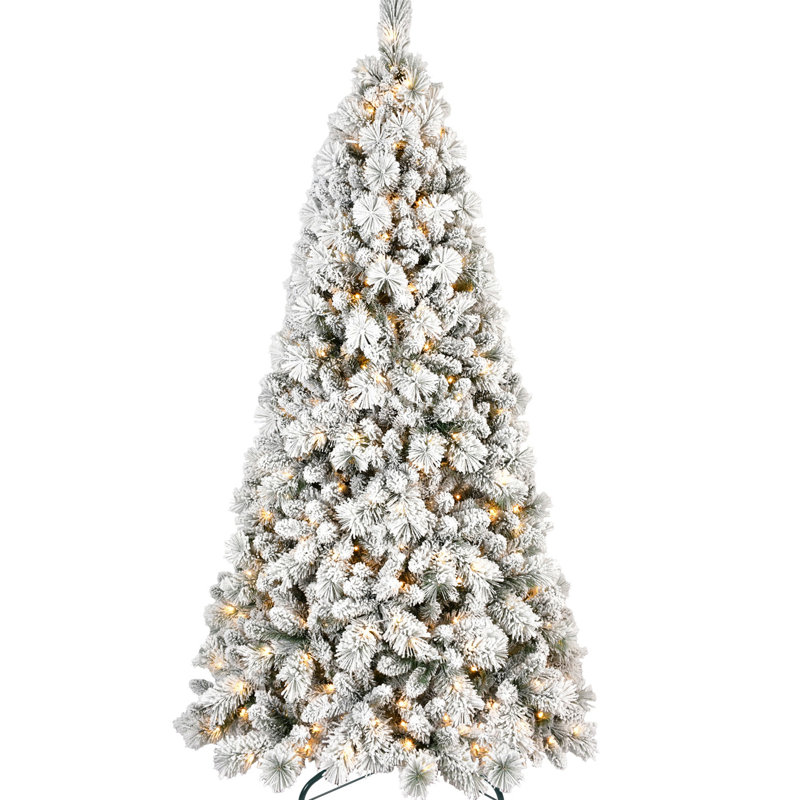 Arbre de Noël de 5 pi avec apparence floquée et 250 lumières blanches chaudes, 518 pointes, branches enneigées et à aiguilles dures, installation rapide, support en métal solide pour les Fêtes, installation facile, saison des fêtes