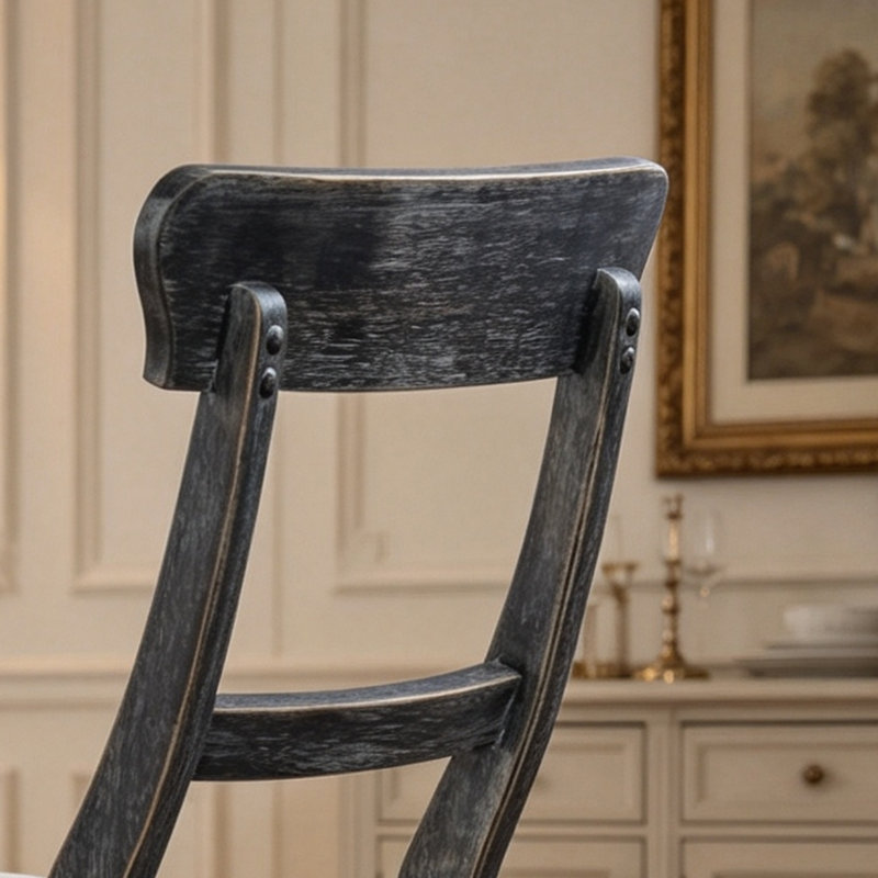 Chaise de salle à manger vintage en bois d'hévéa noir vieilli, à dossier échelle