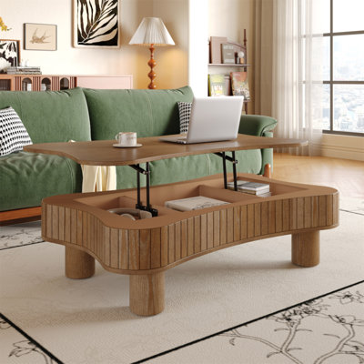 Table basse à plateau relevable avec panneau cannelé Endin