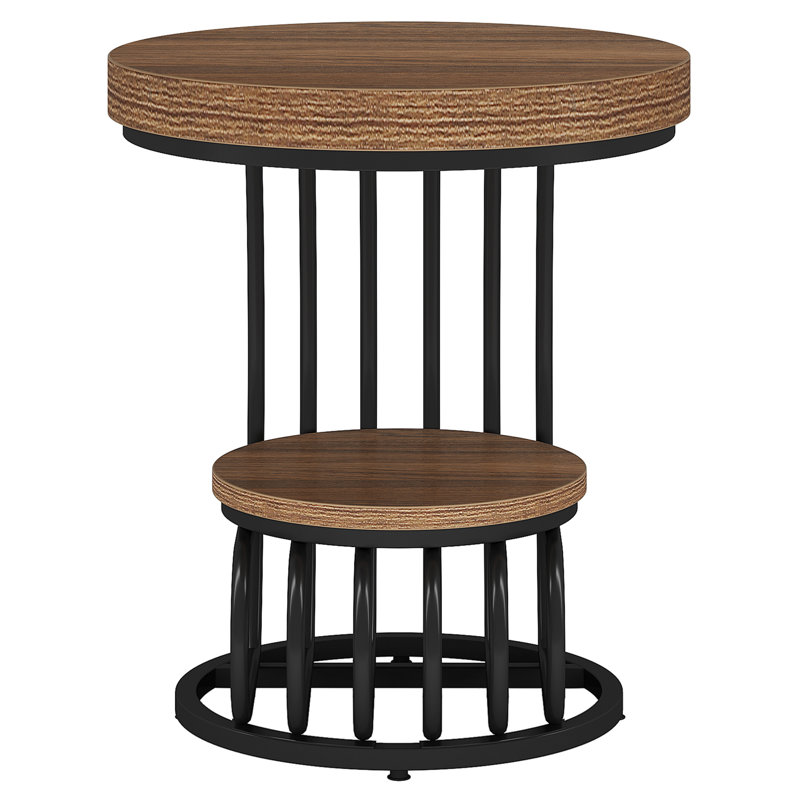 Table d'appoint ronde 19,68 "avec rangement à 2 niveaux - table d'appoint brun clair avec structure en arc métallique