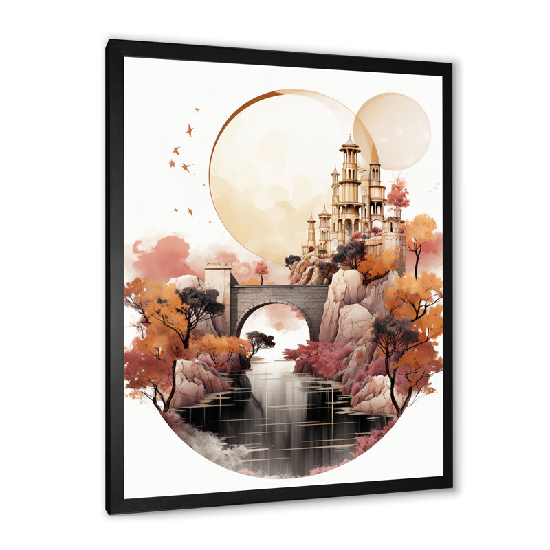 Boho Dreams Abstract Idyllic Landscape Rose Gold sur toile, H 32 po x l 24 po x P 1 po, Cadre simple noir