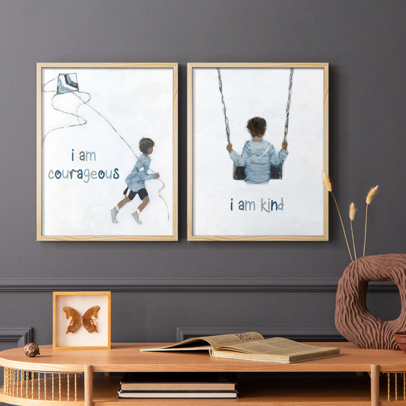 «Boy Flying Kite», reproduction encadrée de qualité supérieure - prêt à être accroché - aucun clou requis - aucun clou requis