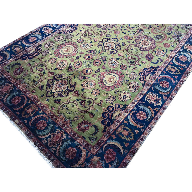 Hand-Knotted High-Quality Green and Blue Area Rug