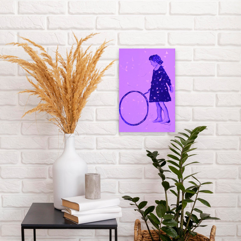 Girl With Purple Hoop Whimsical Contemporary Violet Wall Art Print 1 Piece Wrapped Canvas Wall Art, 45.72cm H x 30.48cm W