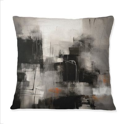 Black Mid Century Fusion I - Abstract Midcentury Printed Throw Pillow