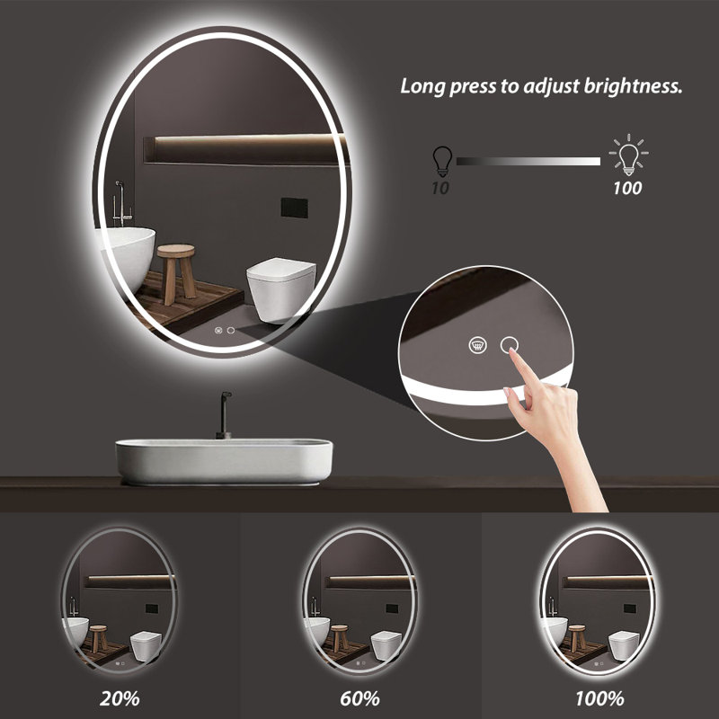 Adorna Oval Frontlit & Backlit LED Bathroom Vanity Mirror AntiFog Dimmable Wall Mirror, 32"H x 24" W