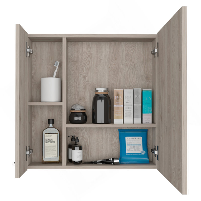 Armoire à pharmacie Kenya, miroir, double porte, quatre tablettes intérieures, Light Grey