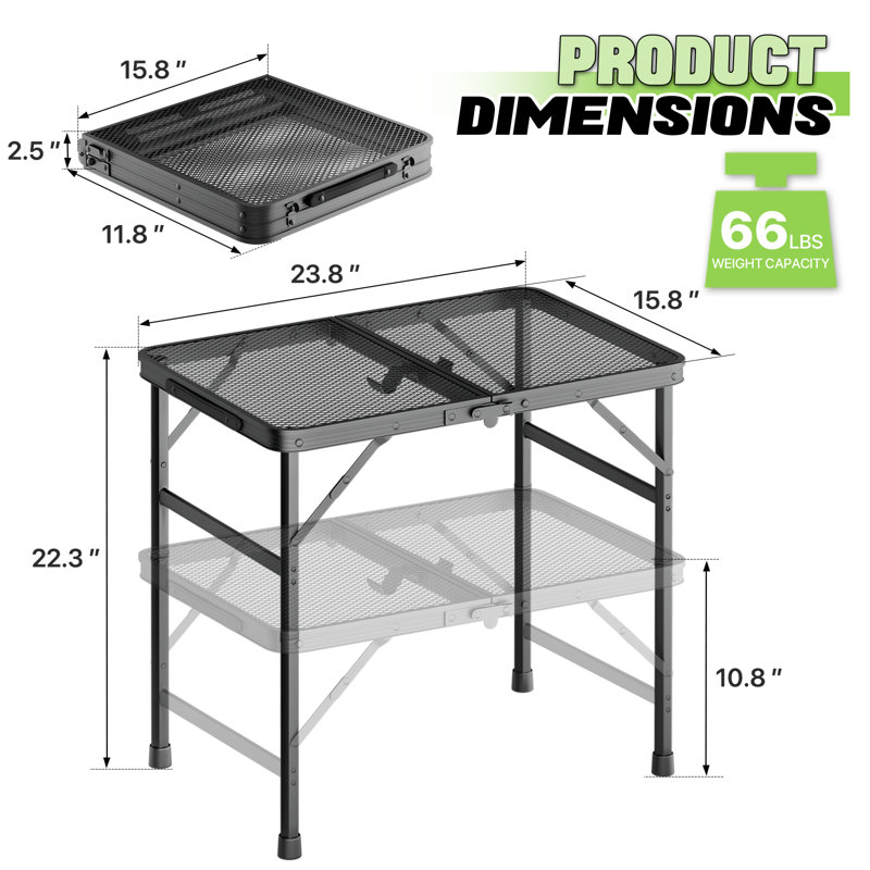 Table de camping pliante à hauteur réglable pour barbecue, pique-nique et camping
