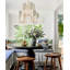 Lustre 8 lumières de style campagne moderne - laiton bicolore avec abat-jour en lin sur mesure-133691280
