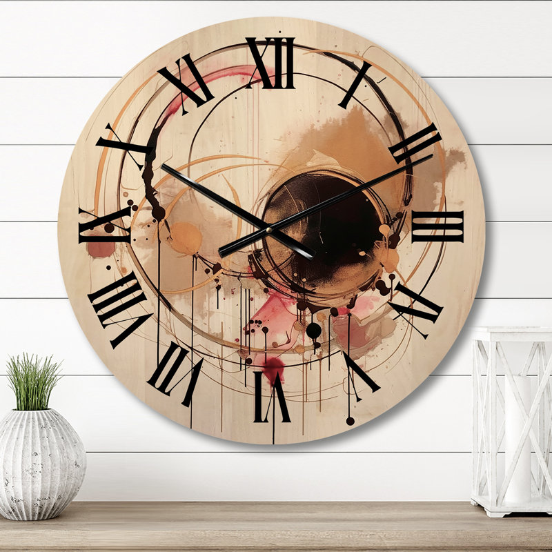 Horloge murale surdimensionnée géométrique en bois rose, Moyenne