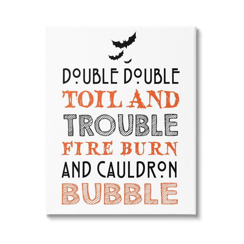 «Black & Orange», Halloween, chauves-souris, typographie, incantation, encadré noir, estampe numérique texturée, Toile tendue