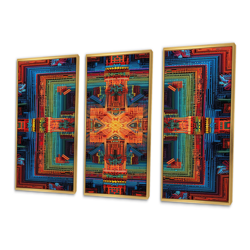 Mandala bouddhiste Vajrayana, Cadre flottant doré, H 32 po x l 48 po x P 1 po
