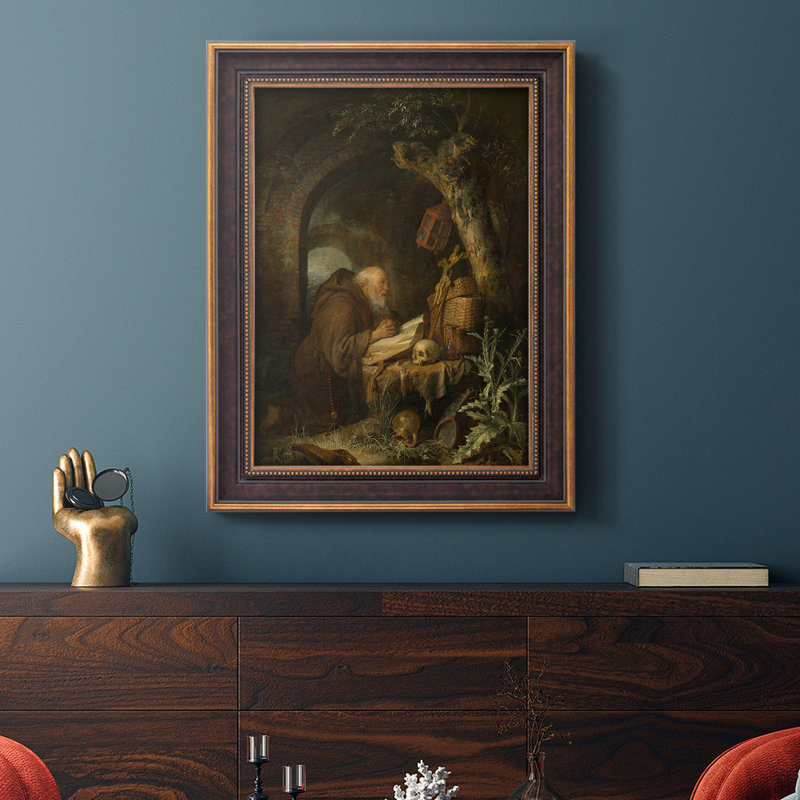 Biddende Kluizenaar - Peinture sur toile encadrée, H 27 po x l 18 po x P 2,5 po