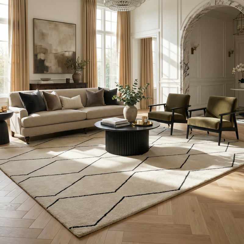 Tapis intérieur / extérieur à treillis beige / noir 8 pi x 11 pi (7 pi 10 po x 10 pi 10 po) Lenya de Branch Branch
