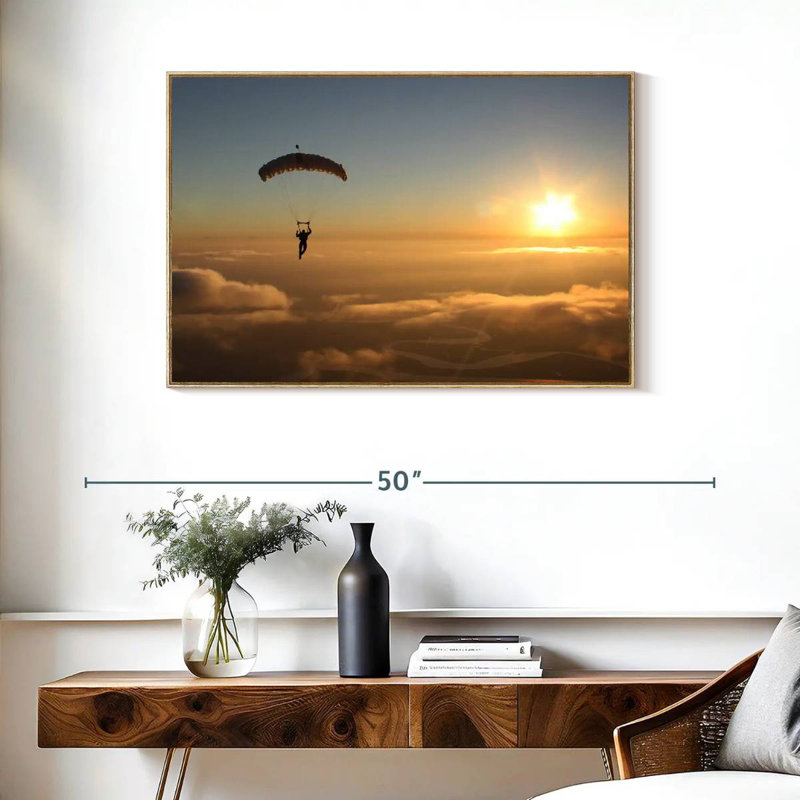Saut en parachute, Cadre flottant en bois naturel, 37 po x 25 po