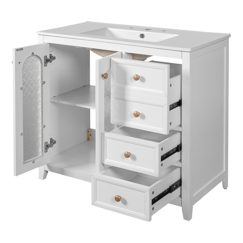 Meuble-lavabo 36 po avec comptoir en céramique, Blanc