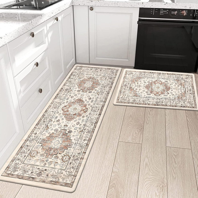 Ensemble de tapis de cuisine anti-fatigue - gris - paquet de 2, antidérapant, mousse de PVC rembourrée, tapis de sol confortables et imperméables pour la cuisine, la ferme, debout