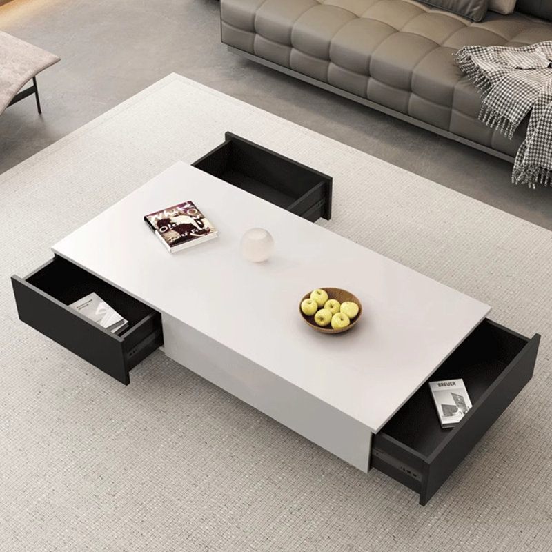 Solid wood multi-functional simple tea table, White/Black, 17.72" H x 55.12" L x 27.56" W