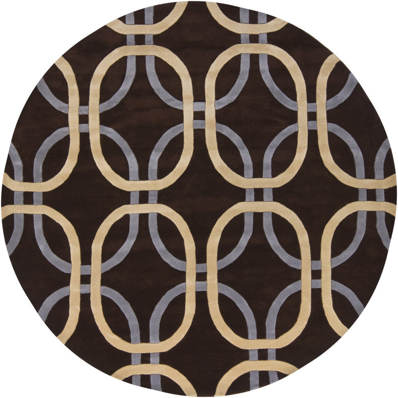 Tapis brun / ivoire en laine touffeté à la main à motif géométrique Colbye, Rond 7 pi 9 po