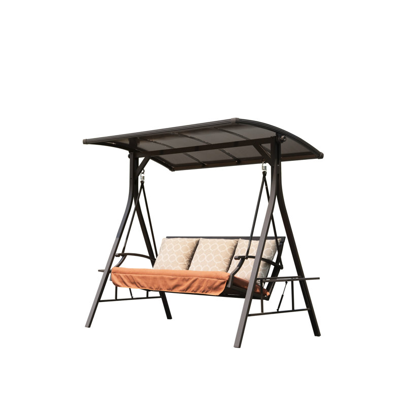 Patio Porch Swing With Strong Spring Hook And Adjustable Canopy Outdoor Garden Detachable Pillowcase Cushions For 3