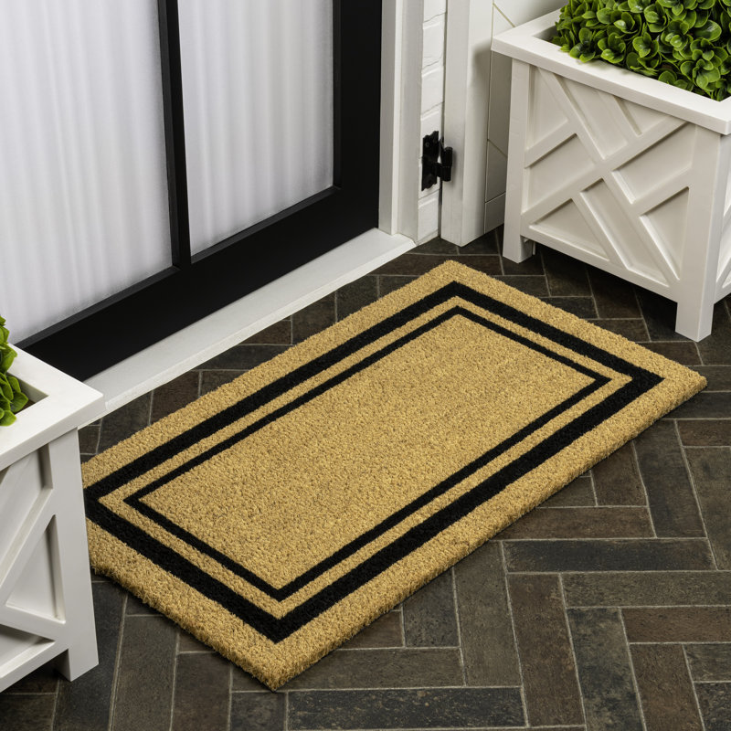 Blaire Modern Classic Double Border Natural/Black Indoor/Outdoor Doormat, 17" W x 30" L