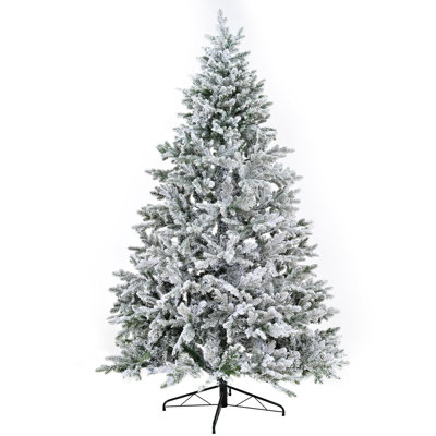 Premium 7FT Snow Flocked Hinged Artificial Christmas Fake Spruce for Home Office Party Decoration with Fluffy Branch White Snow Tips and Metal Stand