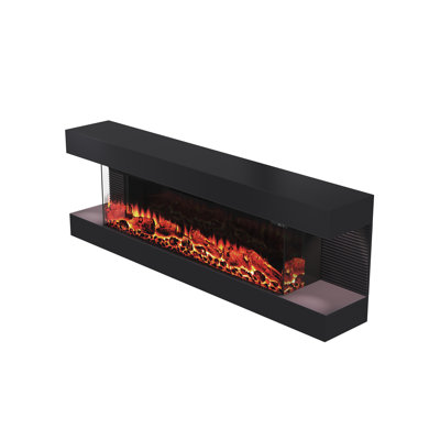 3 Sided Wall Mounted Electric Fireplace, 50" Wall Hanging Fireplace with LED Side Lights, Remote Control, Multicolor Flame, Timer, Log & Crystal, 700W/1500W Floating Fireplace Heater, Black