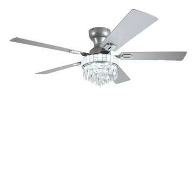 52 Inch Modern Crystal Ceiling Fan with Lights, Remote Controlled, Easy Installation, Safety Cable, 3 Color Temp & Memory Function