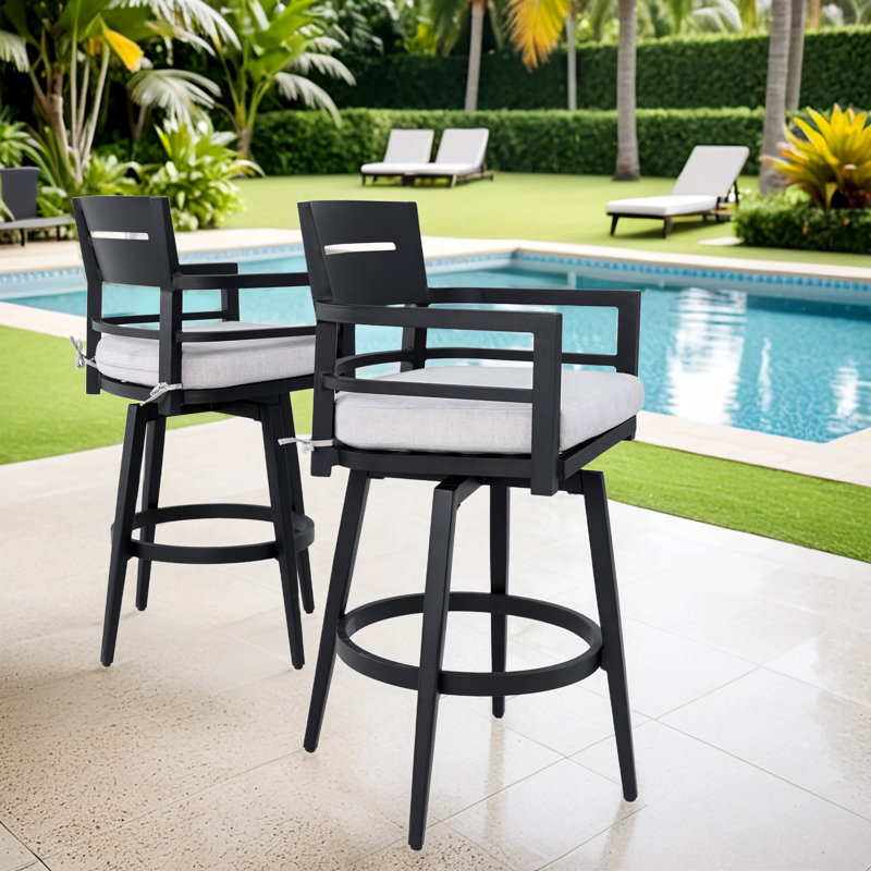 Aluminum Outdoor 360° Swivel Bar Stools Set of 2 with Cushions