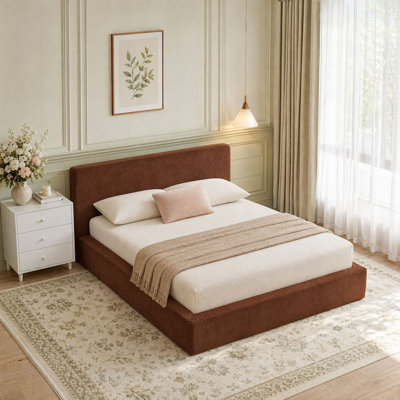 69.7" Queen Size Chenille Cloud Upholstered Bed Frame with Headboard, Compression Bed Surround, Easy Assembly (No Box Spring)