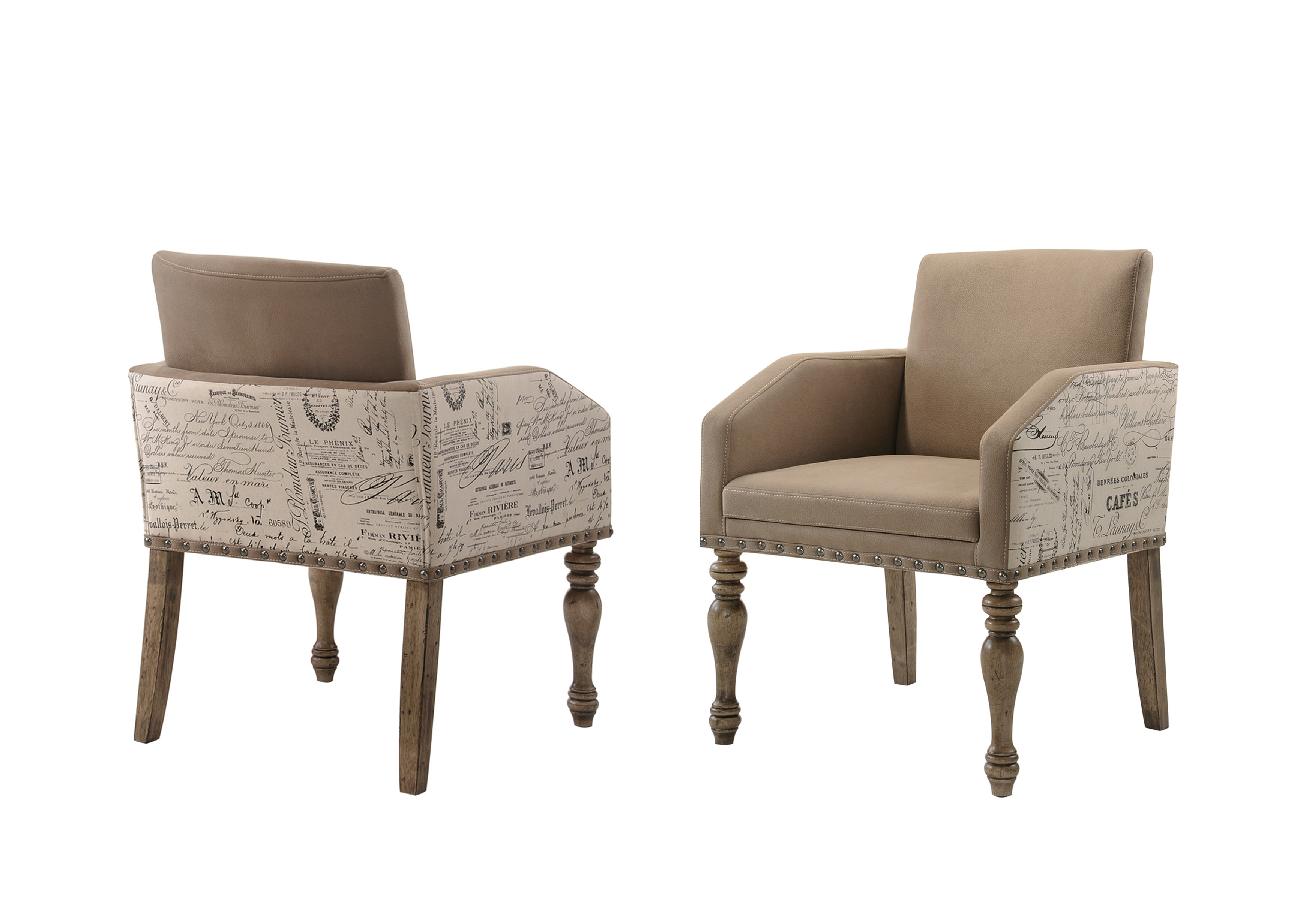 Jahidur King Louis Solid Wood Back Arm Chair (Set of 2) Gracie Oaks Frame Color: Natural, Upholstery Color: Brown