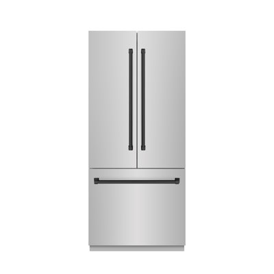 ZLINE Autograph Edition 36 in. 19.6 cu. ft. French Door Built-In Bottom Freezer Refrigerator with Water Dispenser and Ice Maker in White Matte with Stainless Steel Interior and Accents