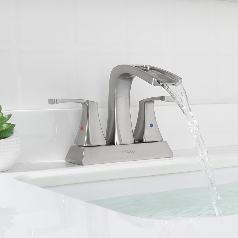 Doris Waterfall Centerset 2-handle Bathroom Faucet with Drain Assembly, Brushed Nickel