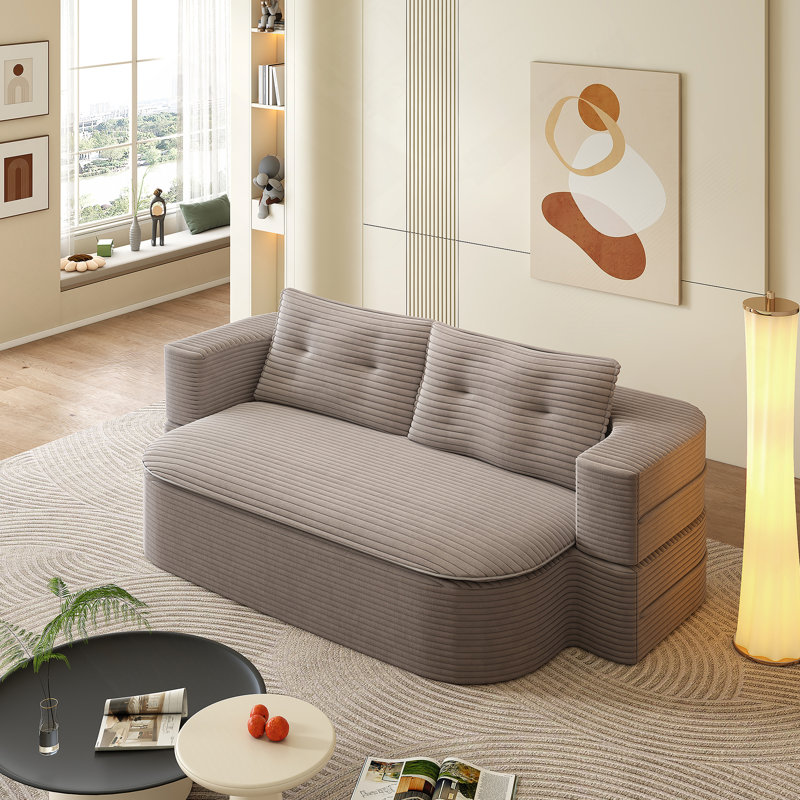 Canapé moderne pliable 2-en-1 avec couverture fonctionnelle et coussins moelleux, velours côtelé moelleux confortable pour la vie et la chambre à coucher