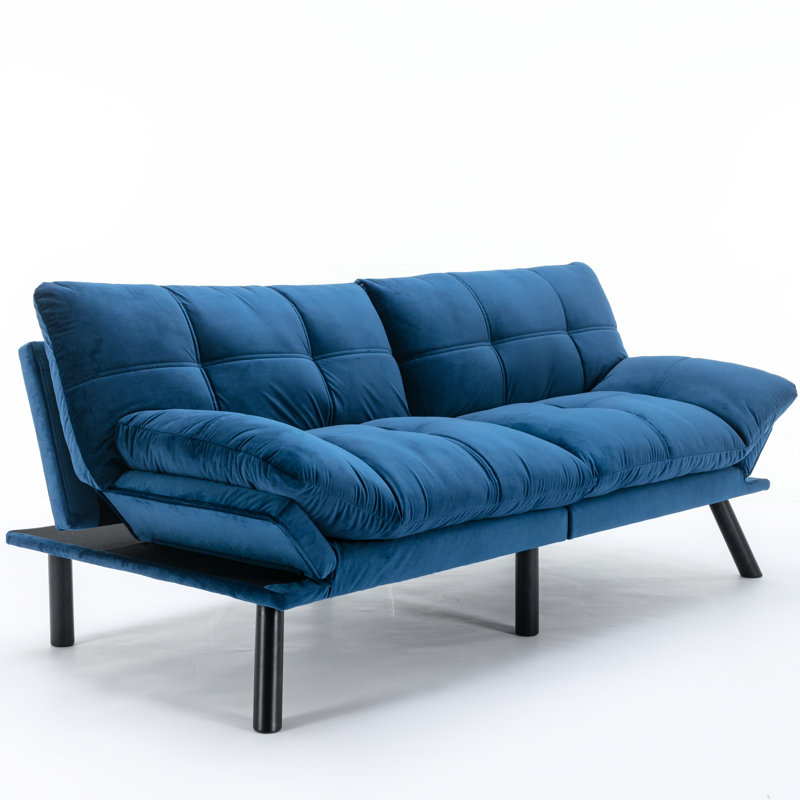 Navy Blue Velvet Bed With Adjustable Features, Suitable For Small Rooms 2 Seater Convertible In Blue, Adjustable, Living Area