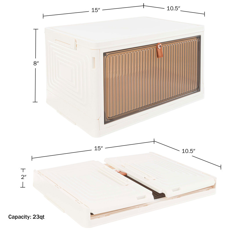 Bac de rangement pliable - Organisateur d'une capacité de 23 pte avec couvercle et grande porte d'entrée - Contenants de rangement empilables pour n'importe quelle pièce