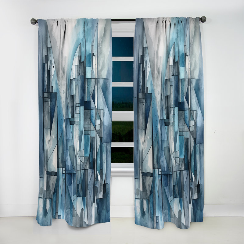 Harmonie abstraite bleue de forme III - Rideau abstrait - Velours obscurcissant - 1 panneau, L 52 po x L 90 po