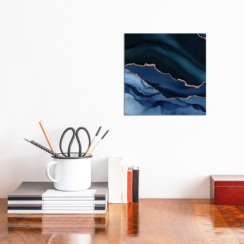 Bleu marine, agate dorée texturée - impression d'art mural - toile tendue