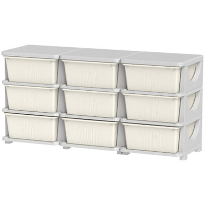 Qaba 3 Tier Kids Storage Unit, 9 Drawer Chest Toy Organizer Plastic Bins For Kids Bedroom Nursery Kindergarten Living Room For Toddlers