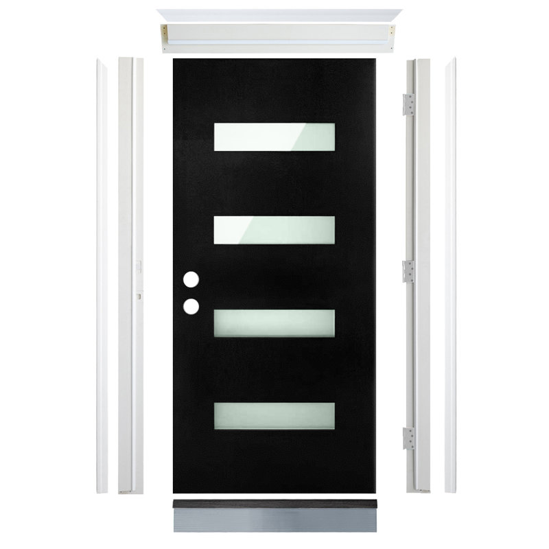 Porte d'entrée Calhome, 4-Lite noir, S'ouvre à droite vers l'intérieur