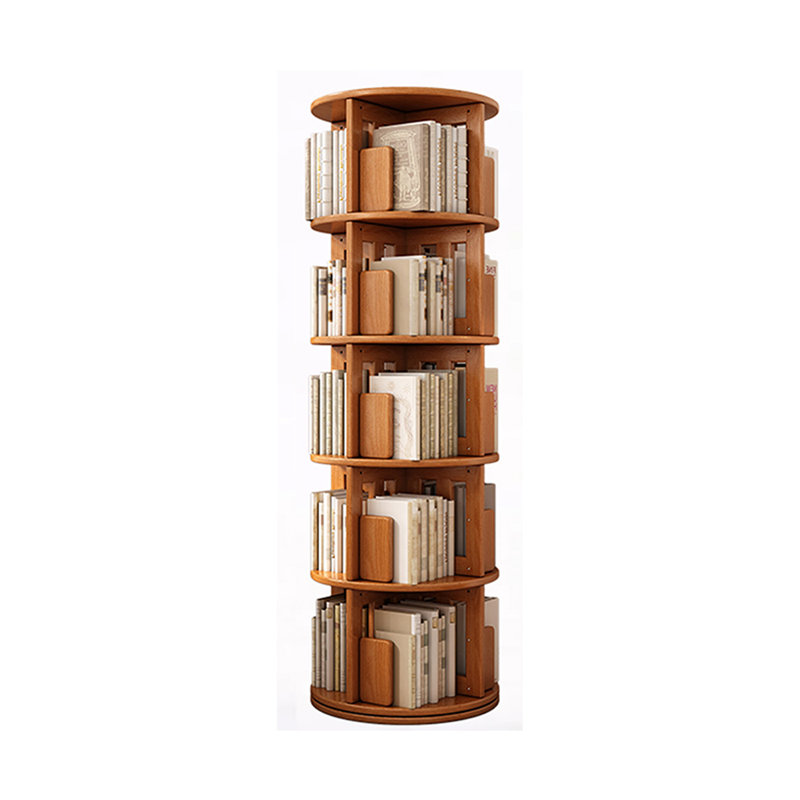 Bibliothèque rotative Cherry, (5 tablettes) H 63,58 po x l 17,91 po x P 17,91 po, Couleur de bois de cerisier