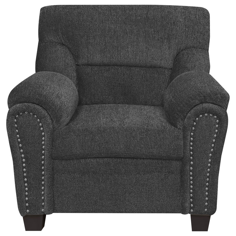 Clementine Transitional Brown Upholstered Armchair with Nailhead Trim