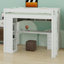 Lit mezzanine peu encombrant, bureau fonctionnel en L, tiroirs et tablettes ouvertes-129691286-129691282