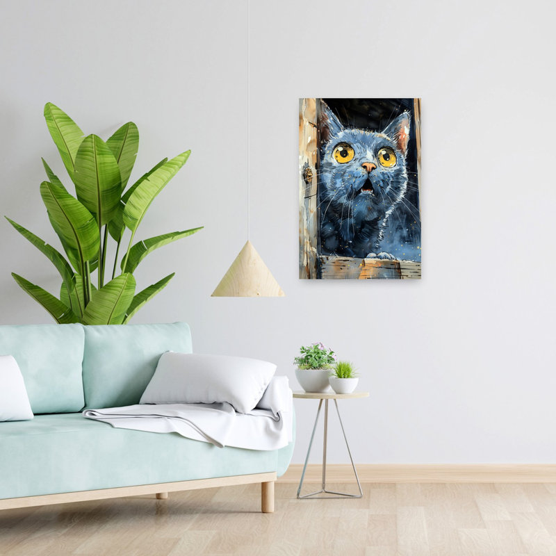 Art mural contemporain avec un chat, 24" H x 16" W