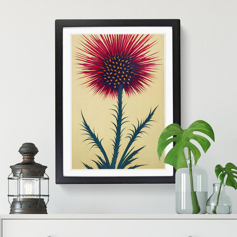 FRM-V0523-2503X Thistle Mid Century - Single Picture Frame Print, Black, 64cm H x 46cm W x 2cm D
