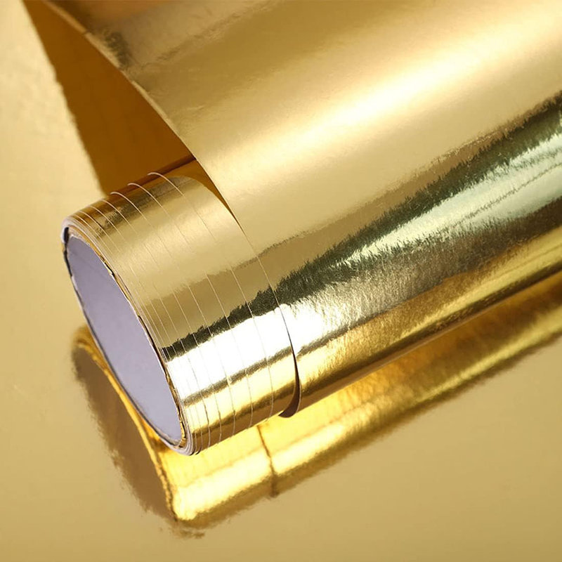 Papier auto-adhésif à miroir doré - Papier peint en vinyle d'aspect acier inoxydable pour les comptoirs de cuisine, les tablettes et les appareils électroménagers