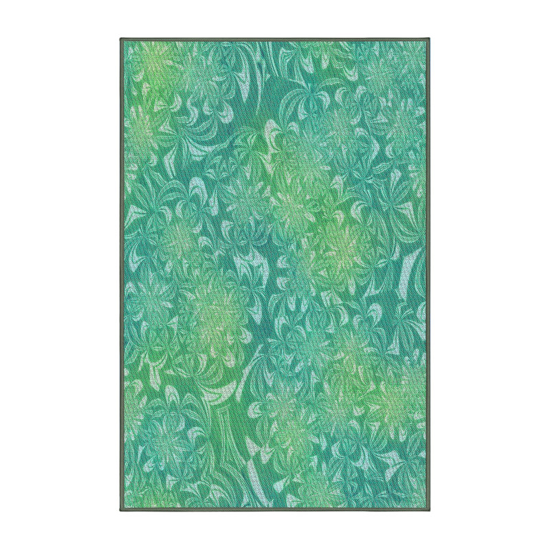 Tapis vert/jaune à motifs, Rectangle 5 pi x 7 pi