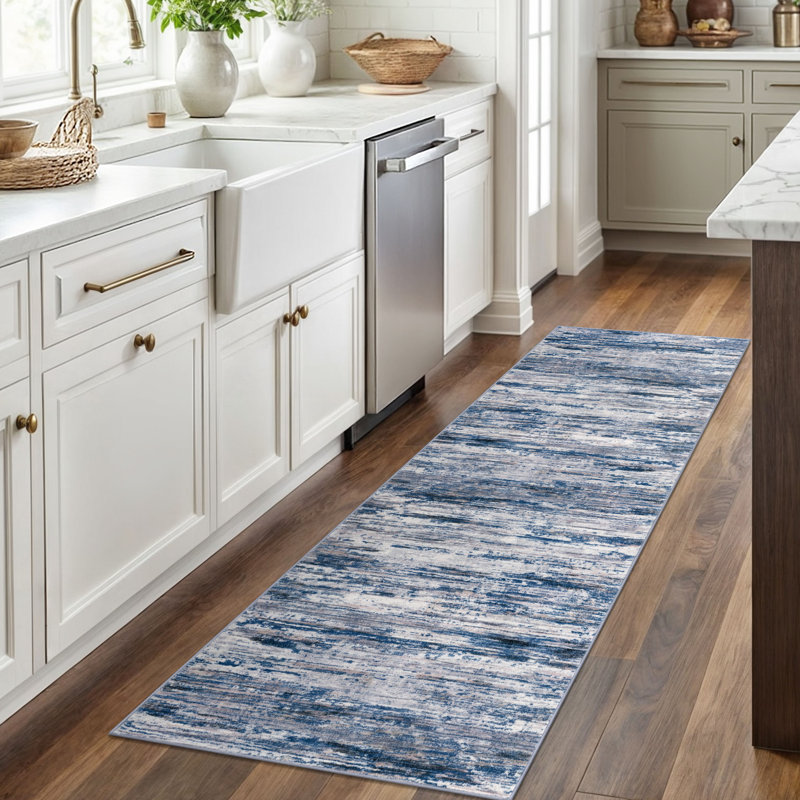 Tapis de couloir moderne et lavable pour couloirs antidérapants 2 x 6 , Bleu marine / gris / neutre / multicolore