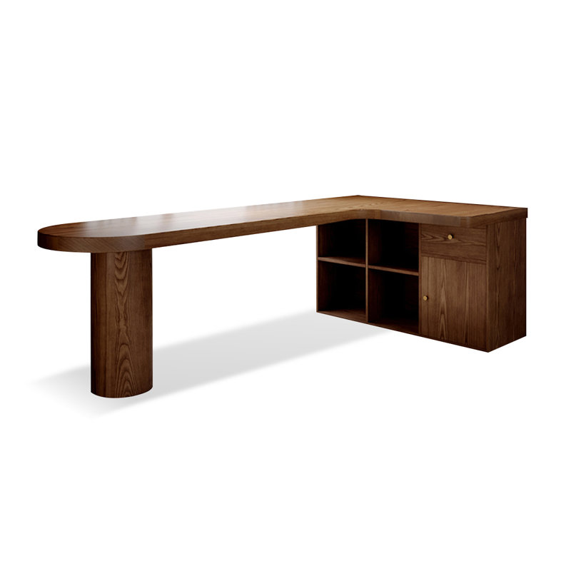 Nut-brown L-Shaped Solid Wood  desk, 29.53" H x 78.74" W x 47.24" D, Right Hand Return